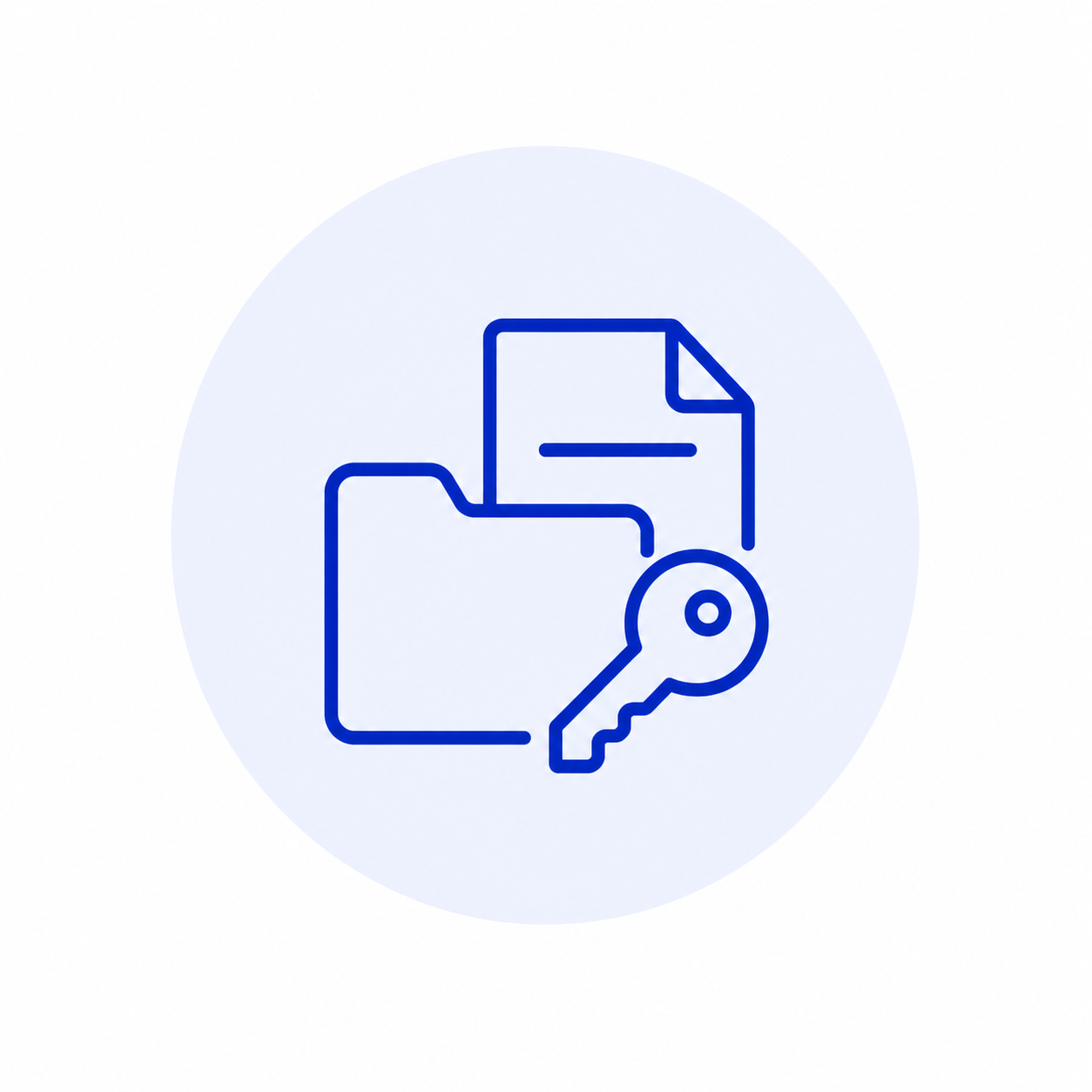 Een pictogram van een map, een document en een sleutel, die verwijzen naar bestanden en toegangssleutels.