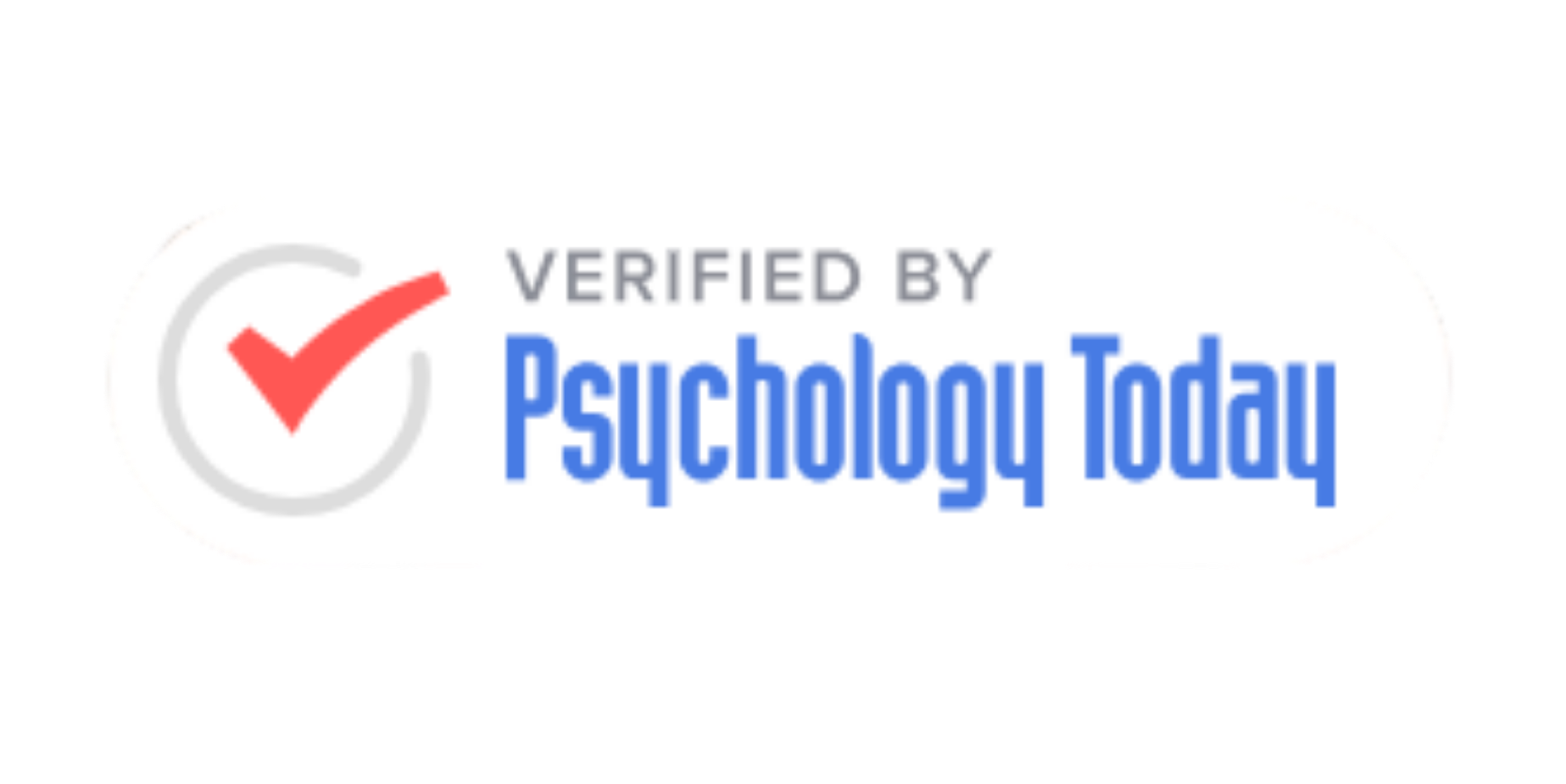 Badge with red checkmark and gray and blue letters reading "Verified by Psychology Today."
