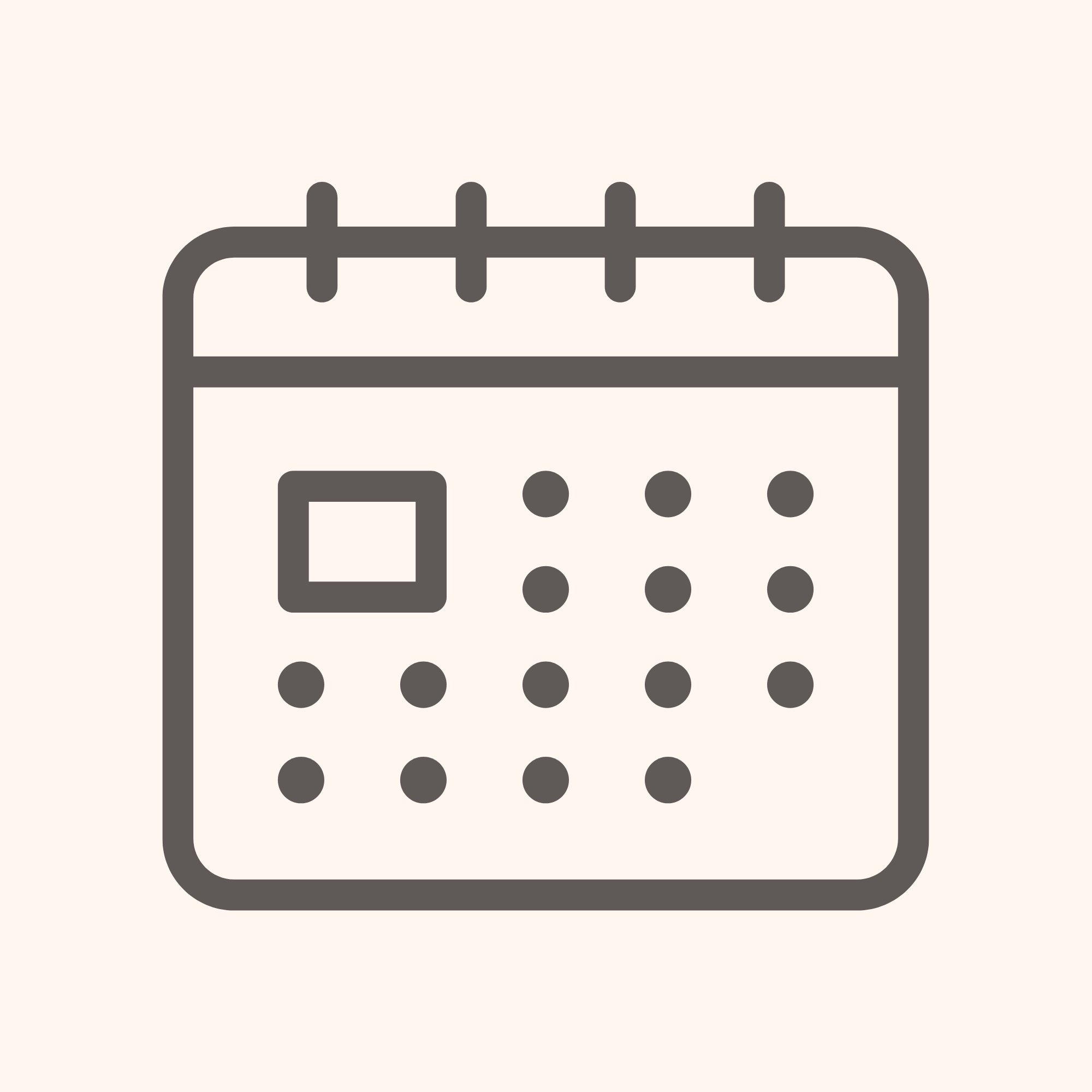 Icon: A simple line-art style calendar is shown inside of a yellow circle.