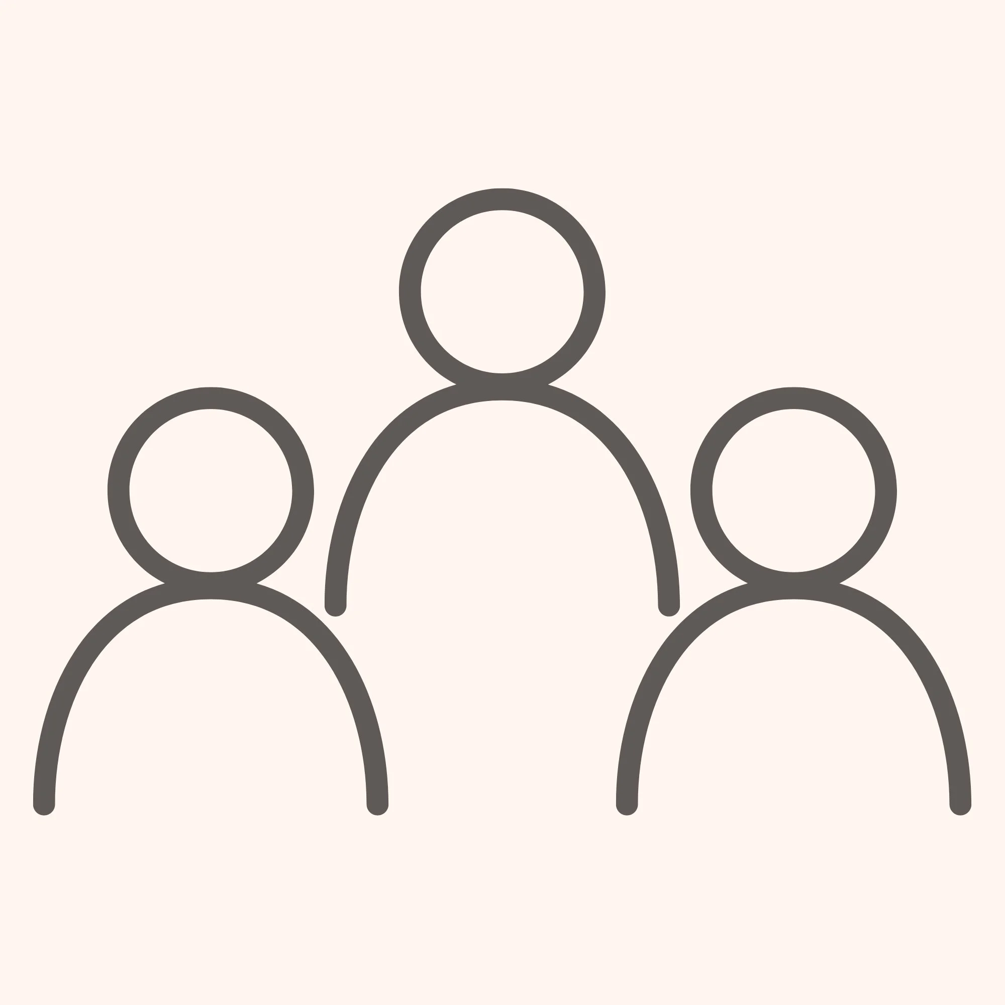 Simple gray icon with three individuals, each consisting of a circle for the head and an upside down "U" for the body.