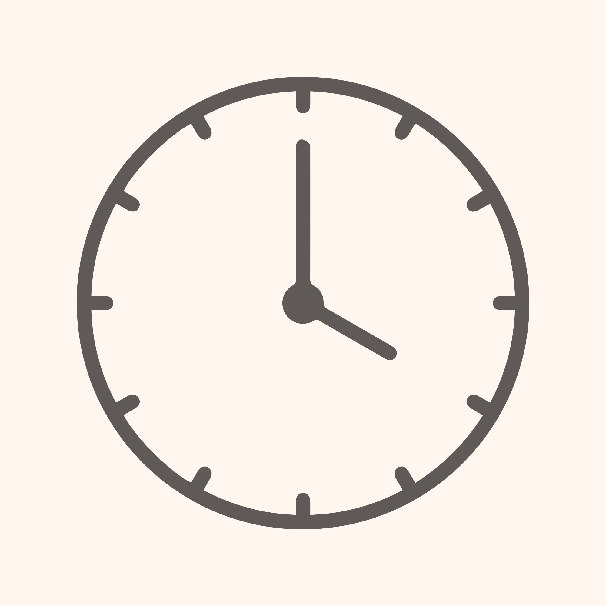 Icon: A simple line-art style clock is shown inside of a yellow circle. Its hands show the time as 4:00.