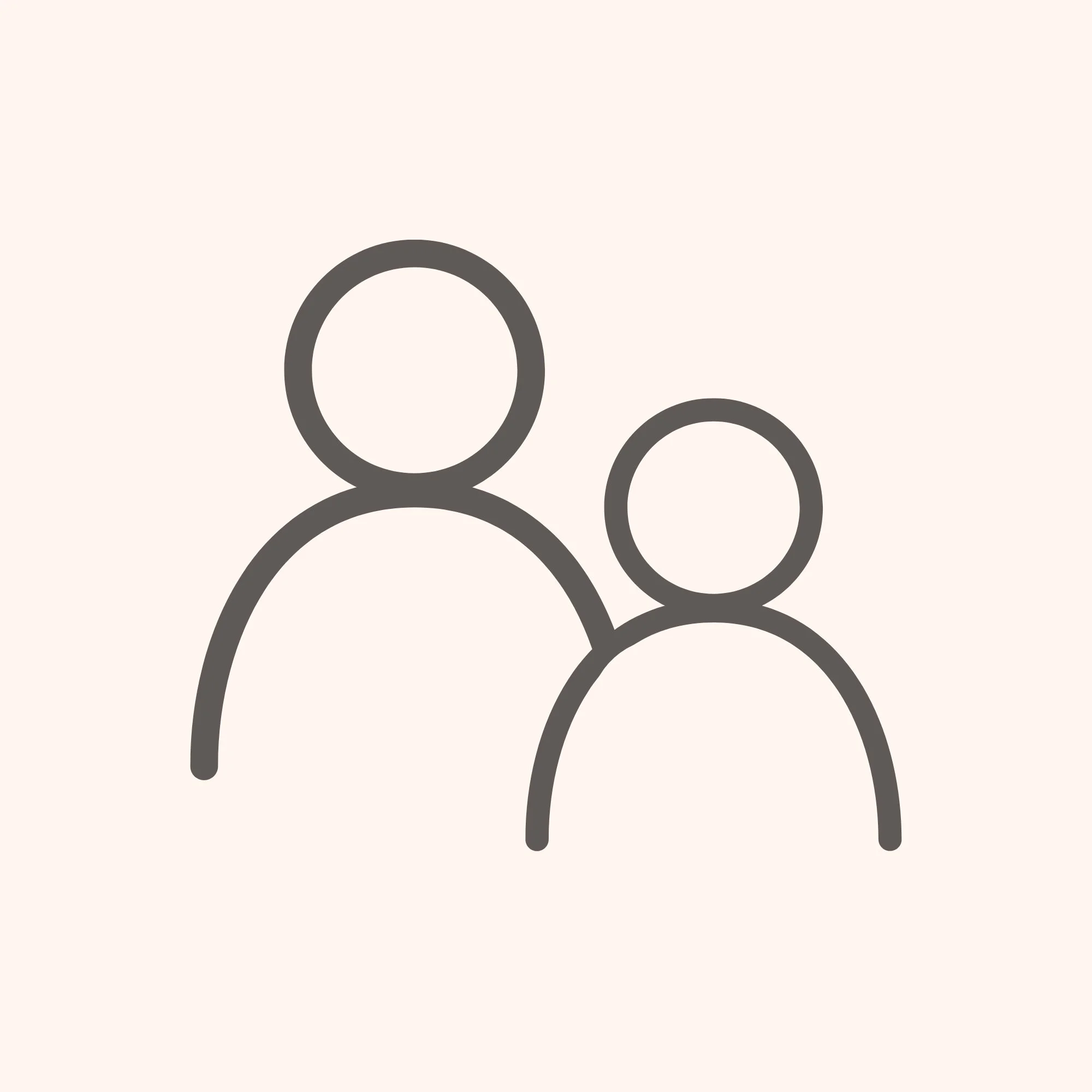 Simple gray icon with two individuals, each consisting of a circle for the head and an upside down "U" for the body. One individual is smaller than the other.