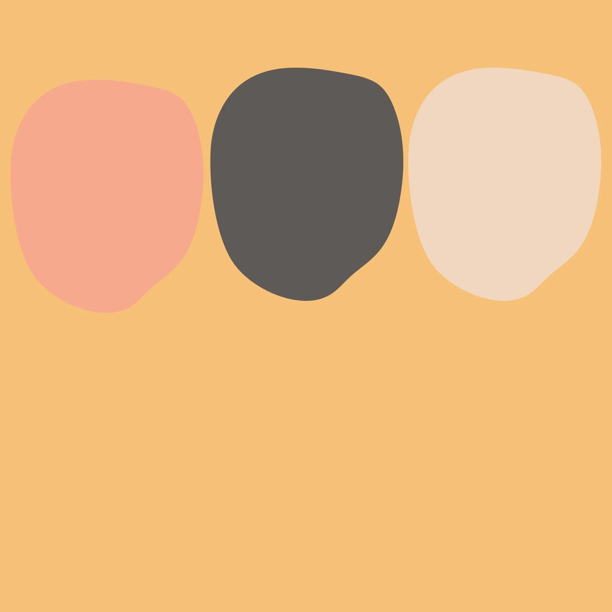 Three fingerpaint-like smudges of color sit next to each other--one is salmon pink, one is dark gray, and the third is a light cream color. All on a yellow background that matches the website section background.