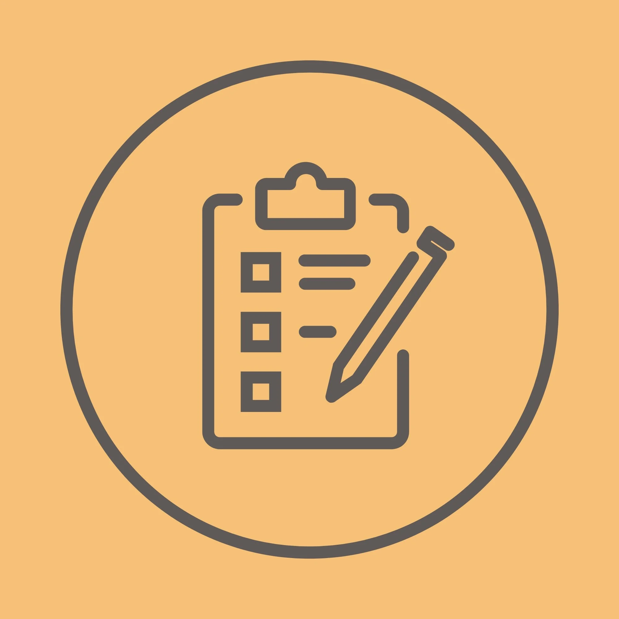 Icon of a gray clipboard and pencil