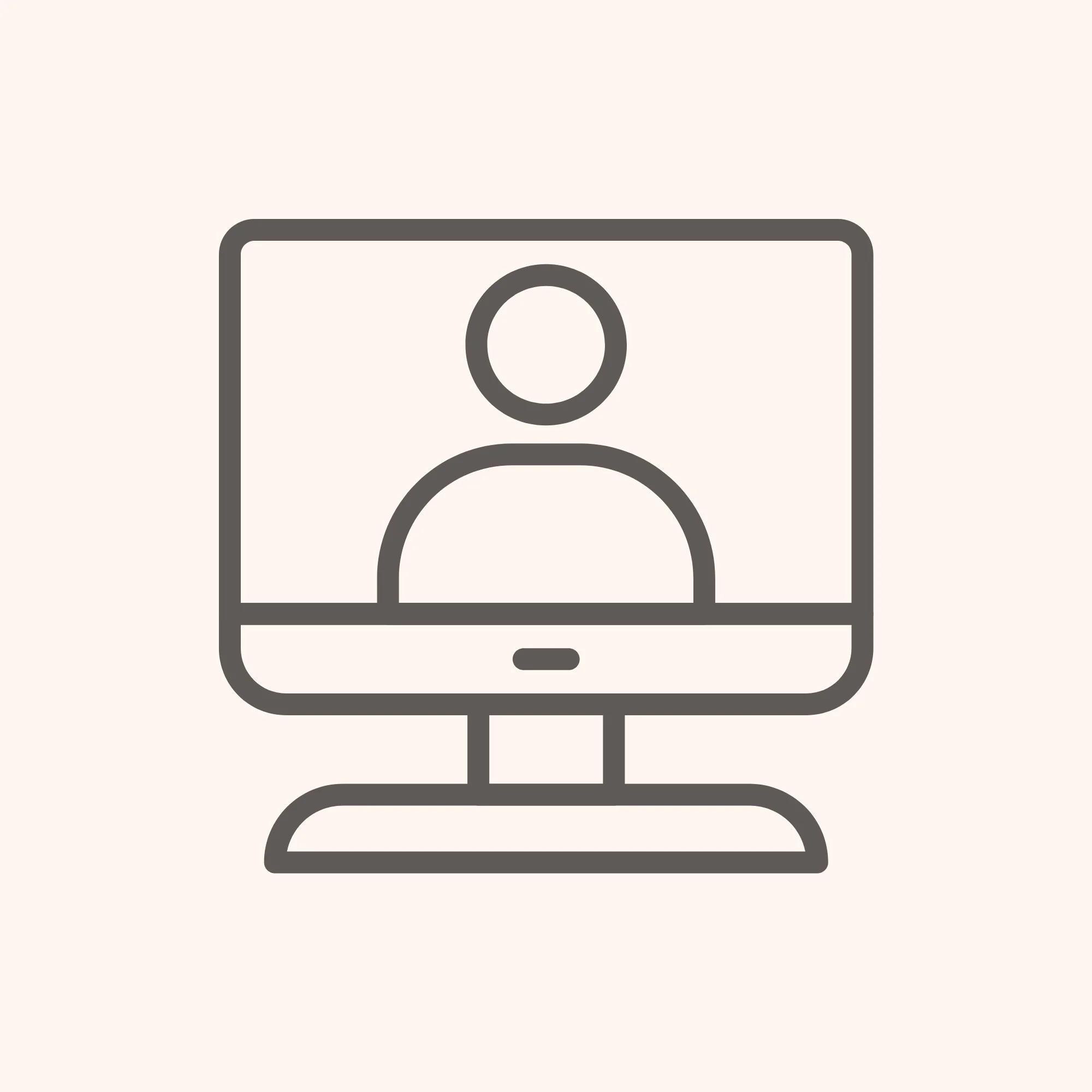 Icon: A simple, line-art style person is inside of a line-art style laptop, all housed of a yellow circle