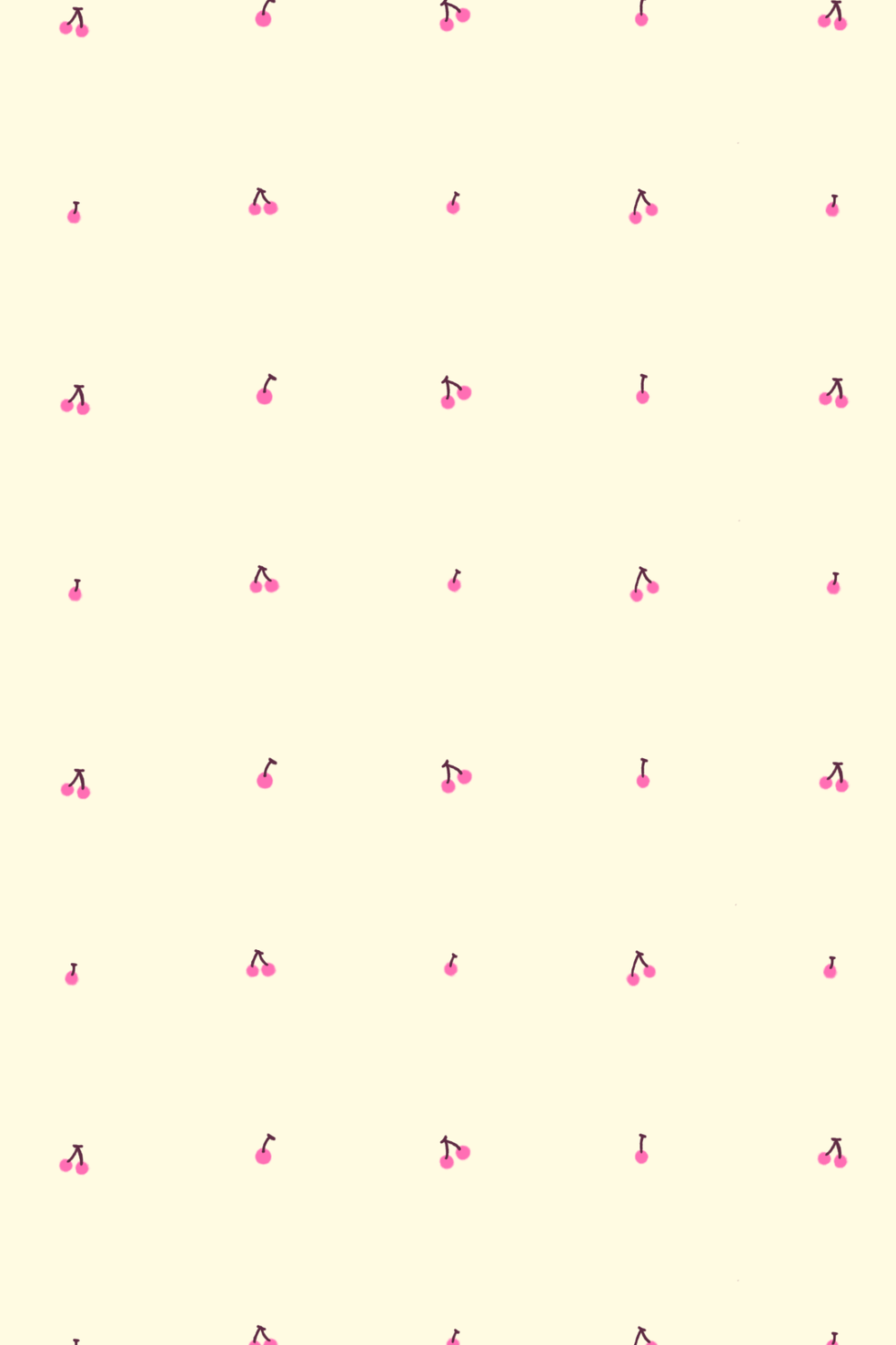 Pattern of pink cherries on a pale yellow background.
