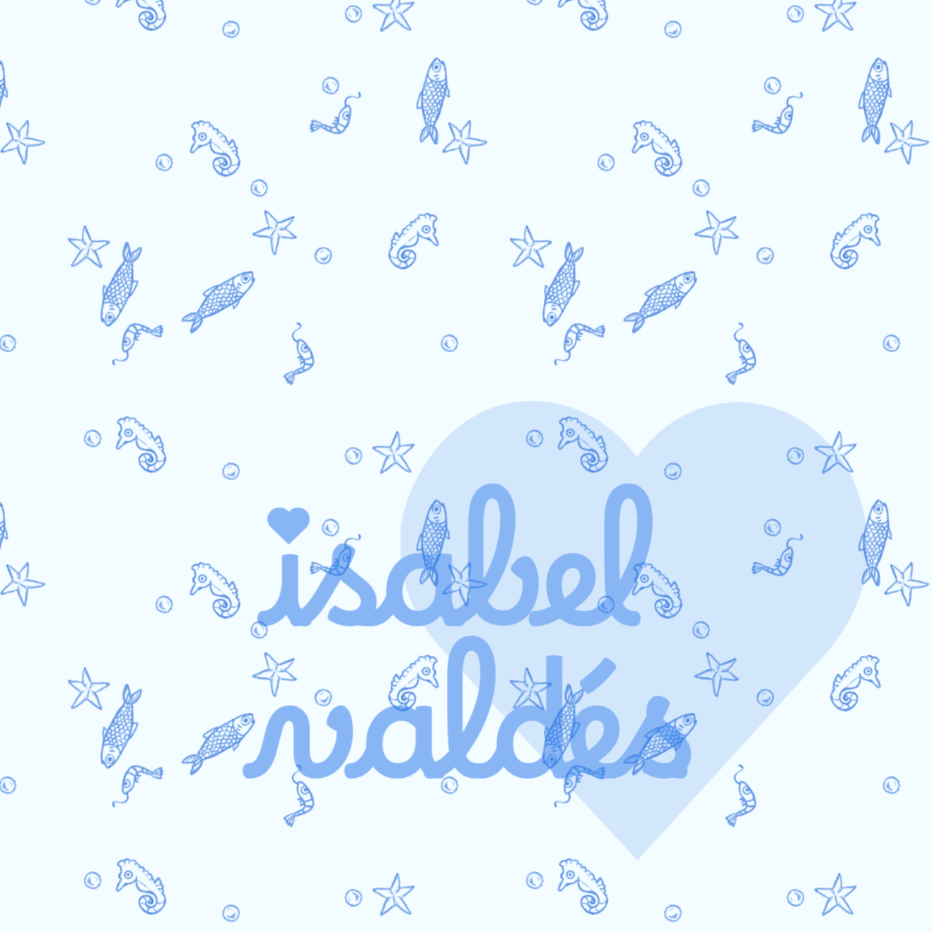Light blue pattern with line drawings of fish, seahorses, starfish, and bubbles.