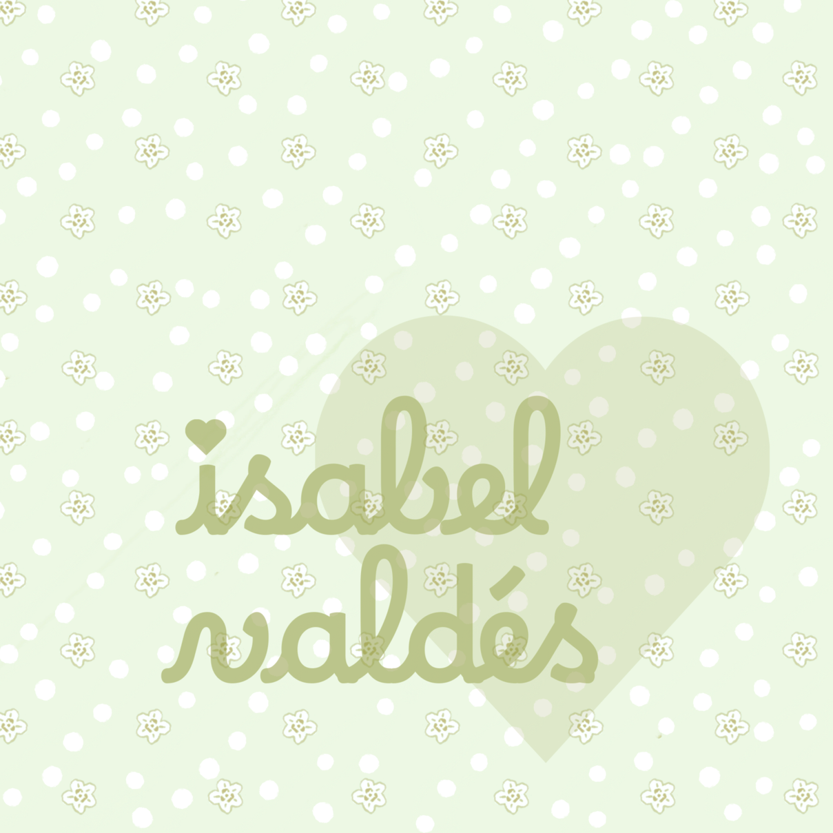 Light green background with a pattern of white polka dots and small white flower illustrations.