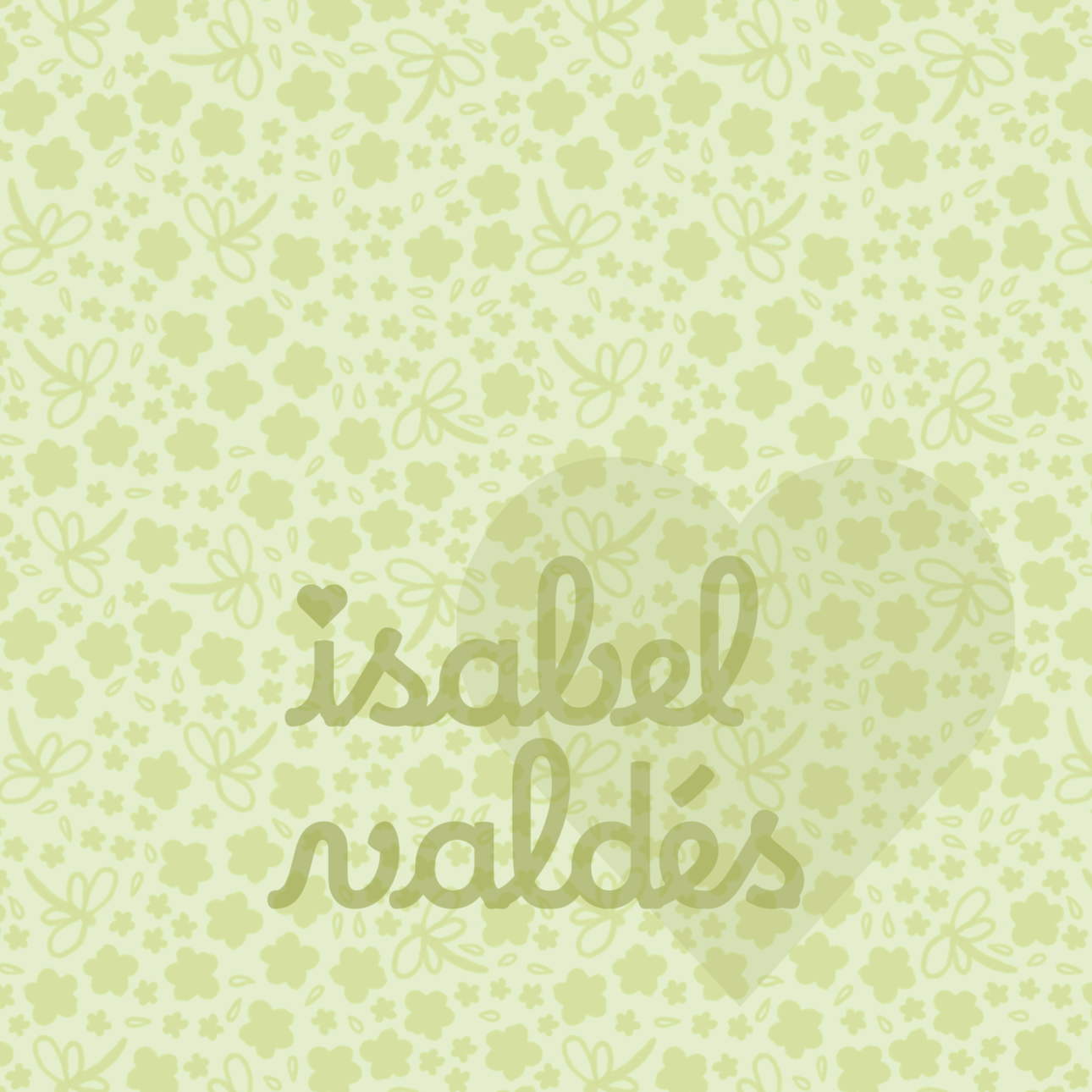 Light green background with a pattern of small flowers, leaves, and butterflies.