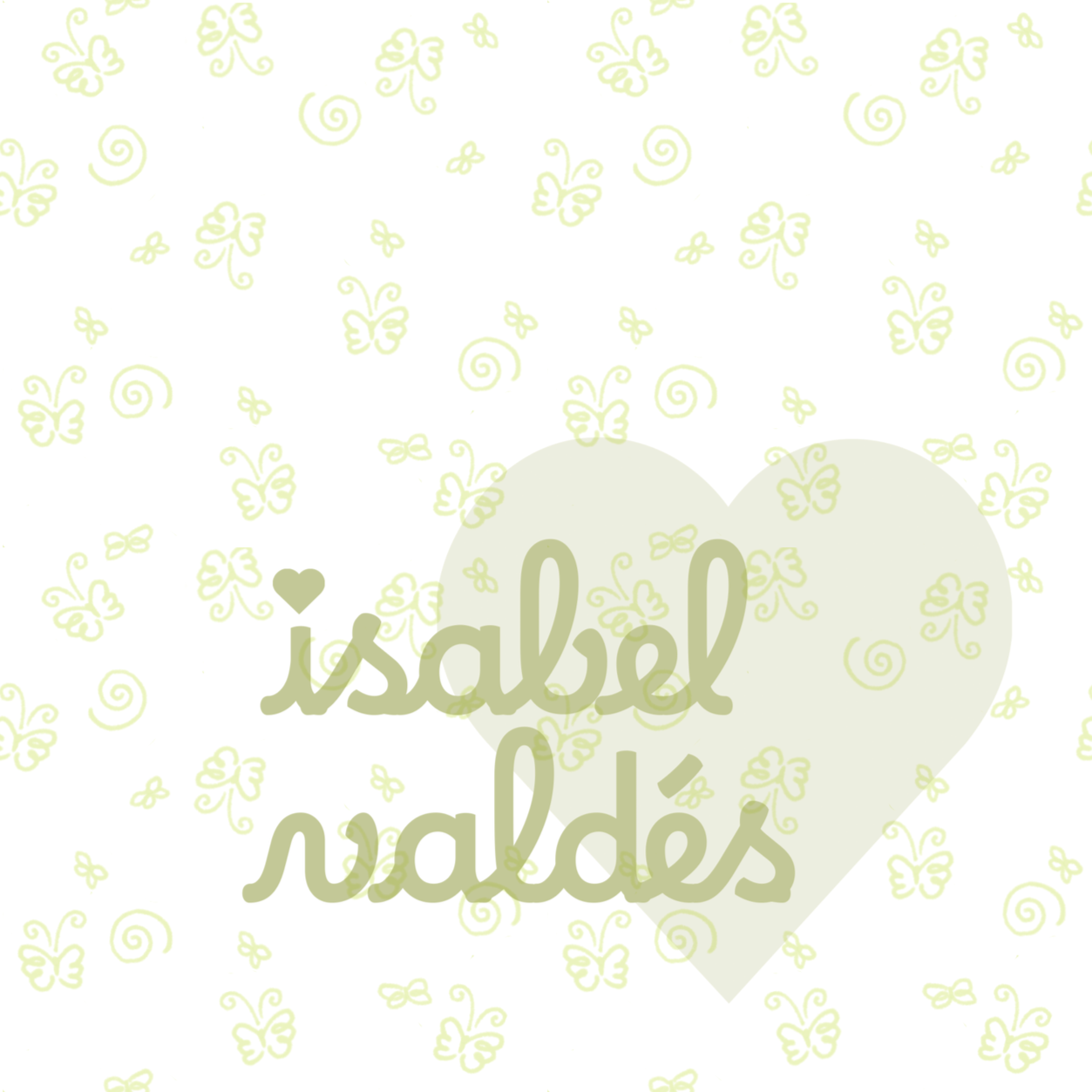 Light green butterfly and swirl pattern on a white background.