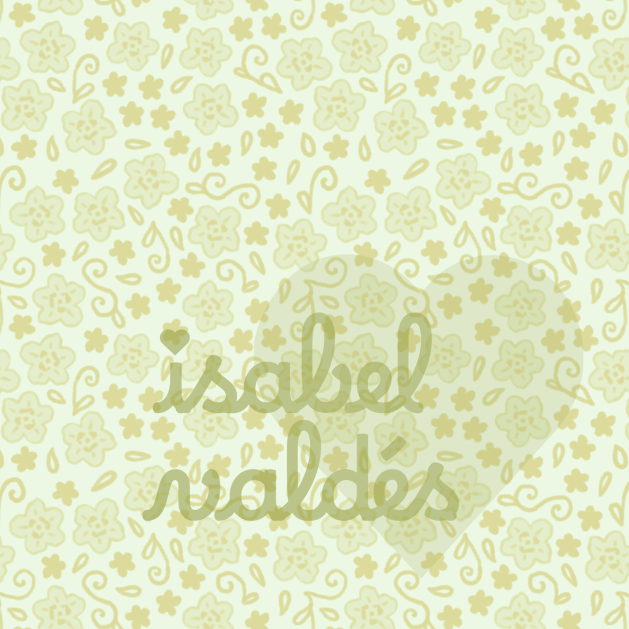 Light yellow floral pattern with small and large flowers, leaves, and swirls on a pale green background.