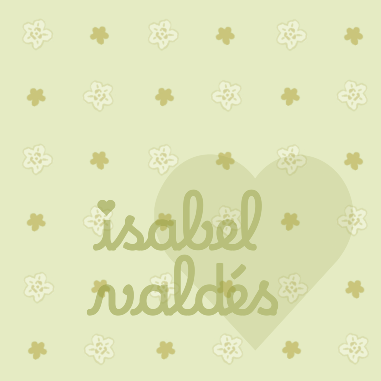 A light green background with a pattern of white outlined flowers and solid tan flowers evenly spaced.