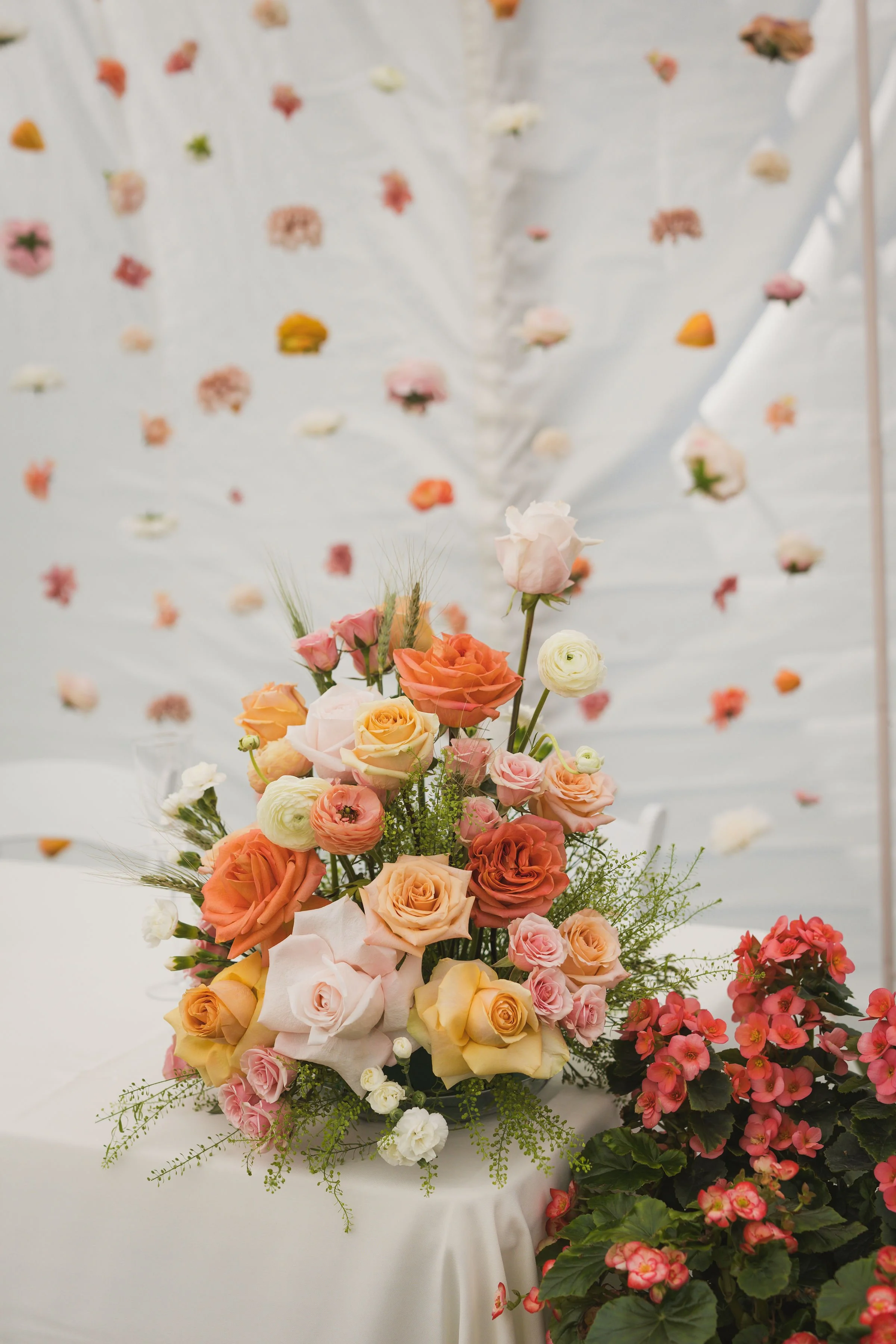 Reception floral arrangement for Medora wedding