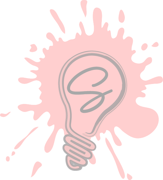 A light bulb with a filament shaped like a lightning bolt, with pink paint splashes in the background.