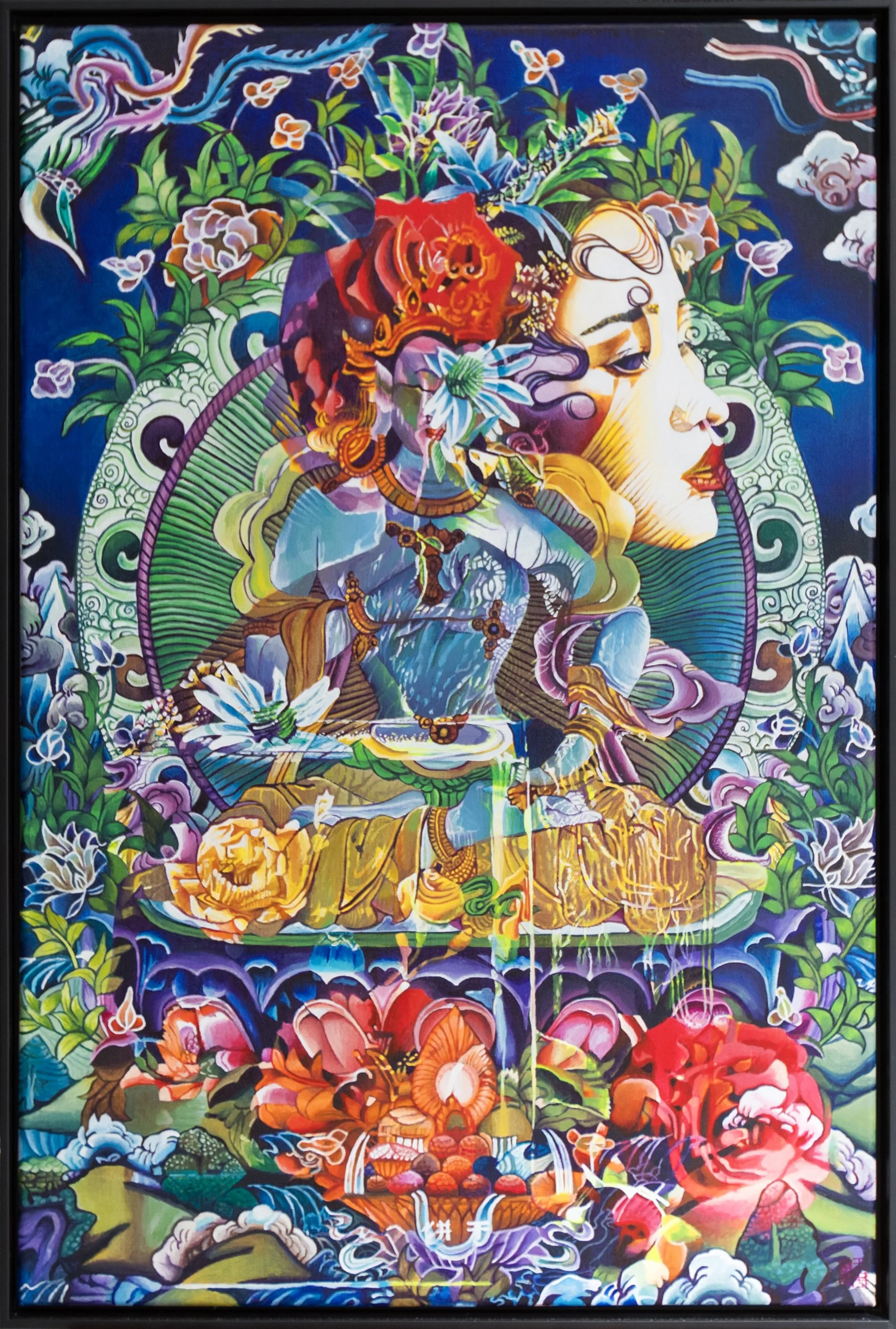 Thangka Flowers, 24x36, Acrylic