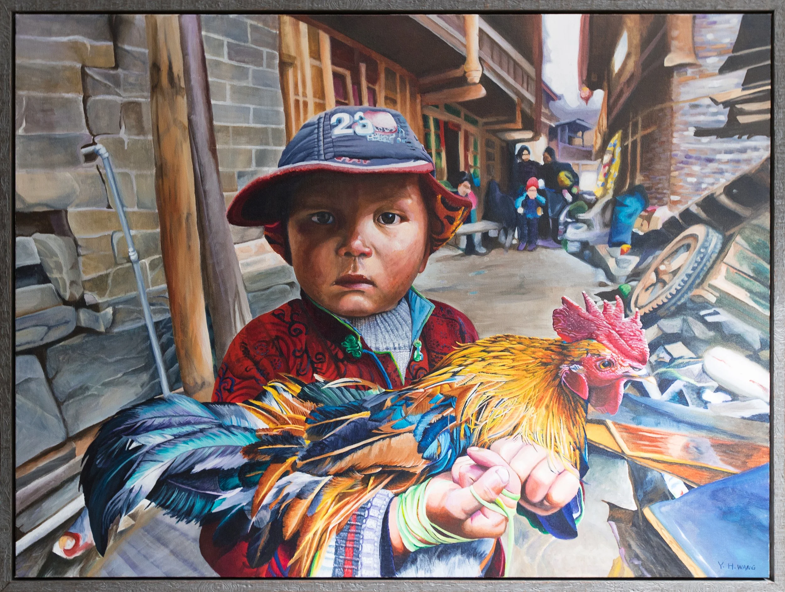 Boy With Rooster, 48x36, Acrylic