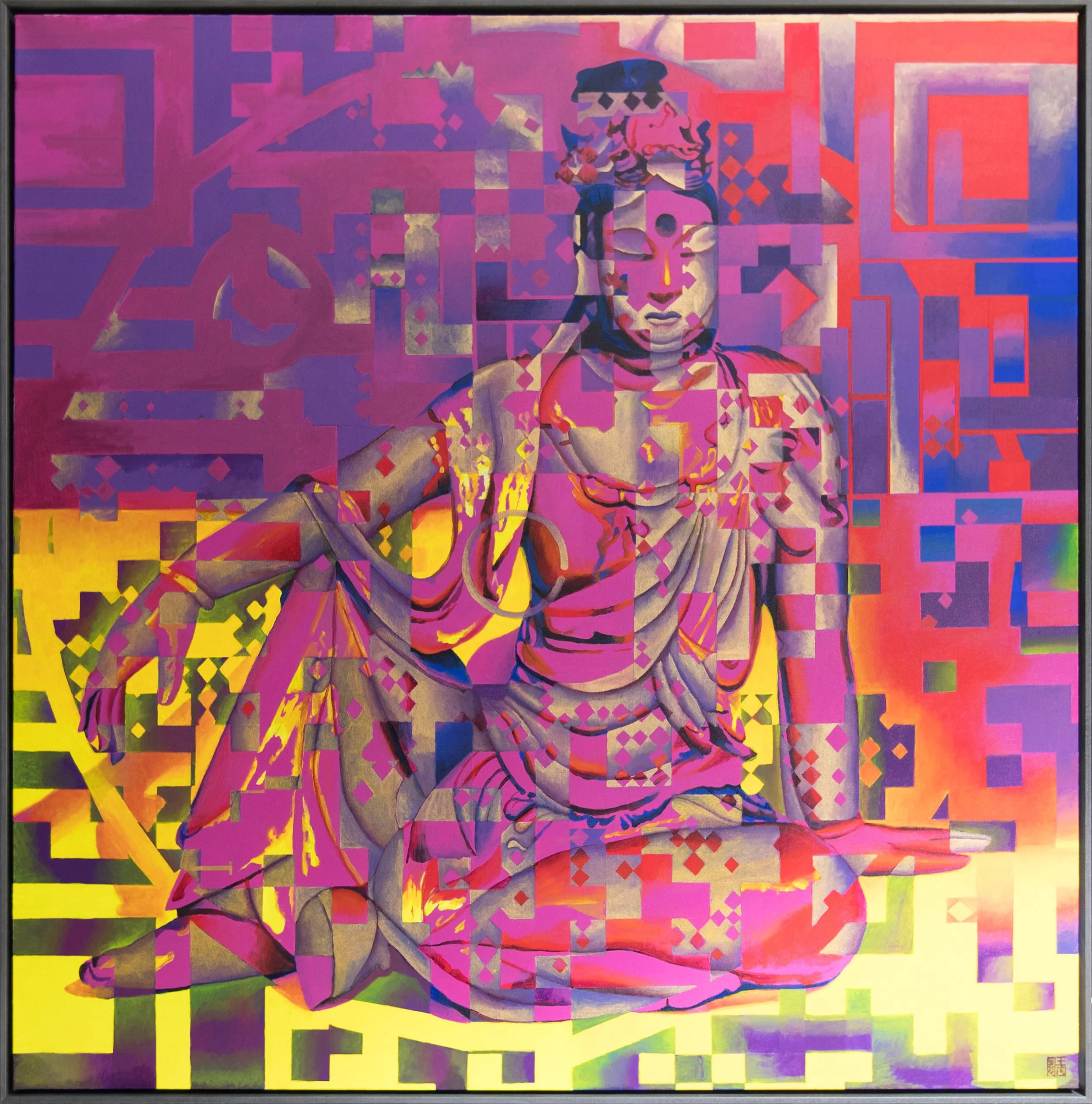 Neon Buddha, 48x48, Acrylic