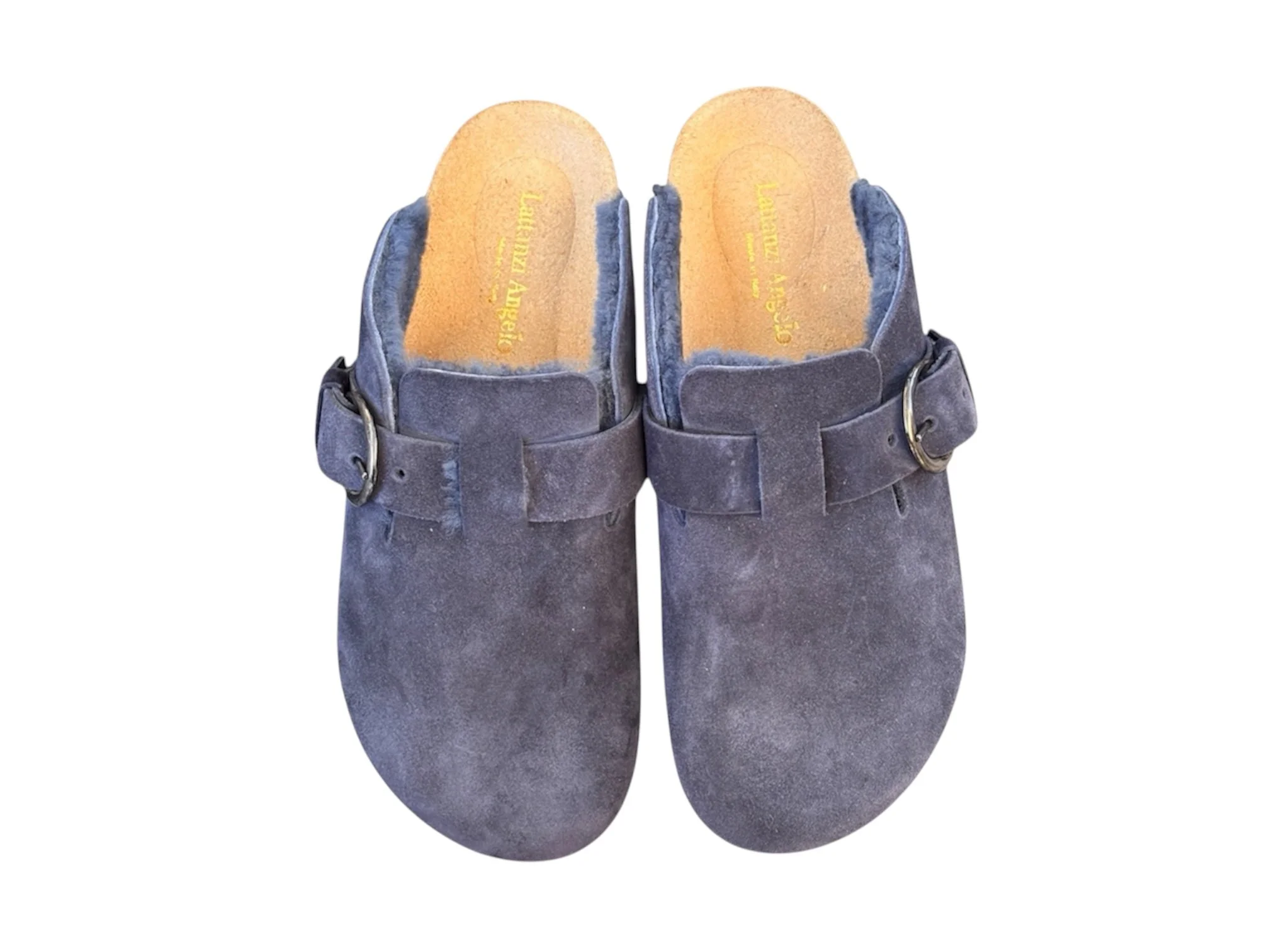 SABOT IN CAMOSCIO BLU FODERA AGNELLO