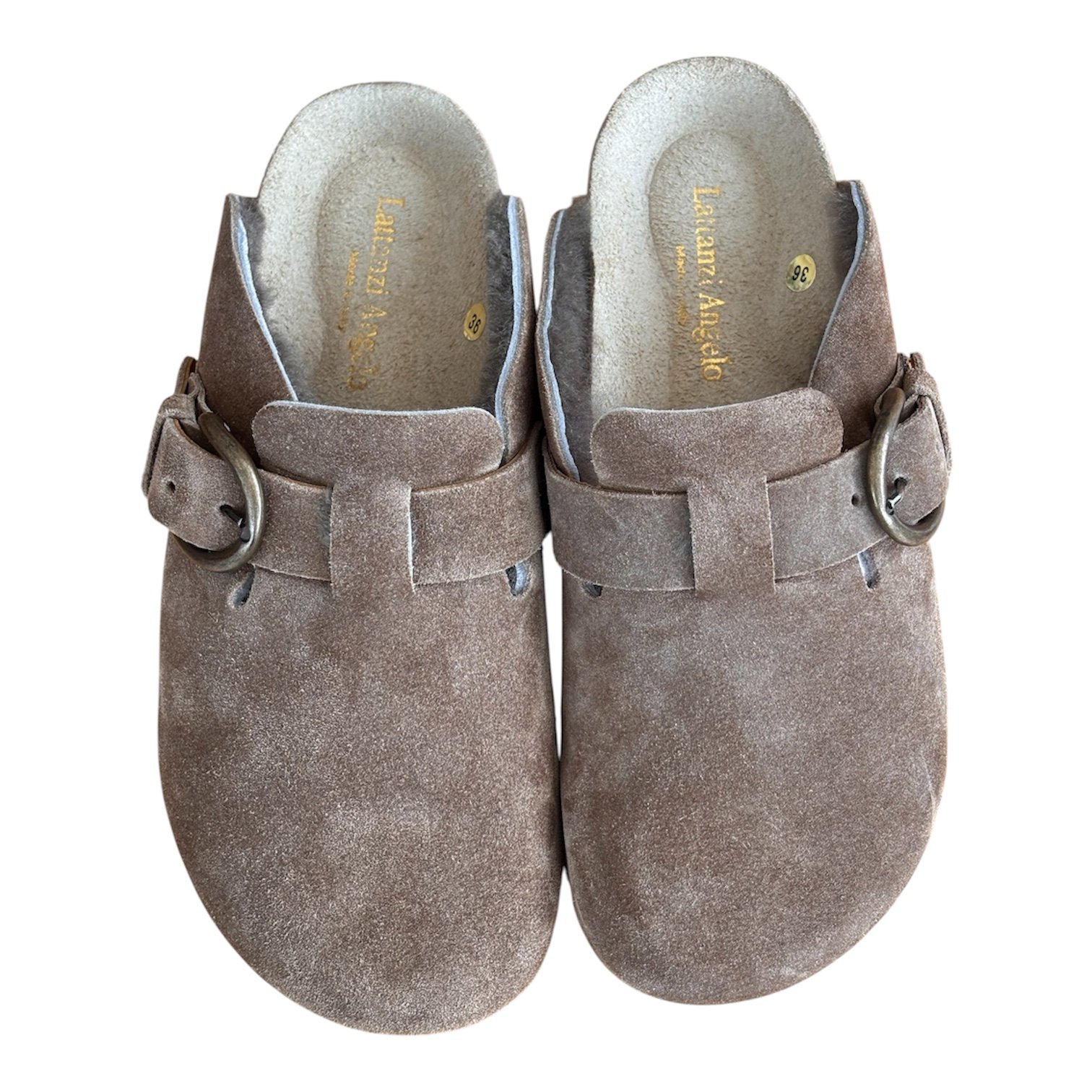 SABOT IN CAMOSCIO TABACCO FODERA AGNELLO