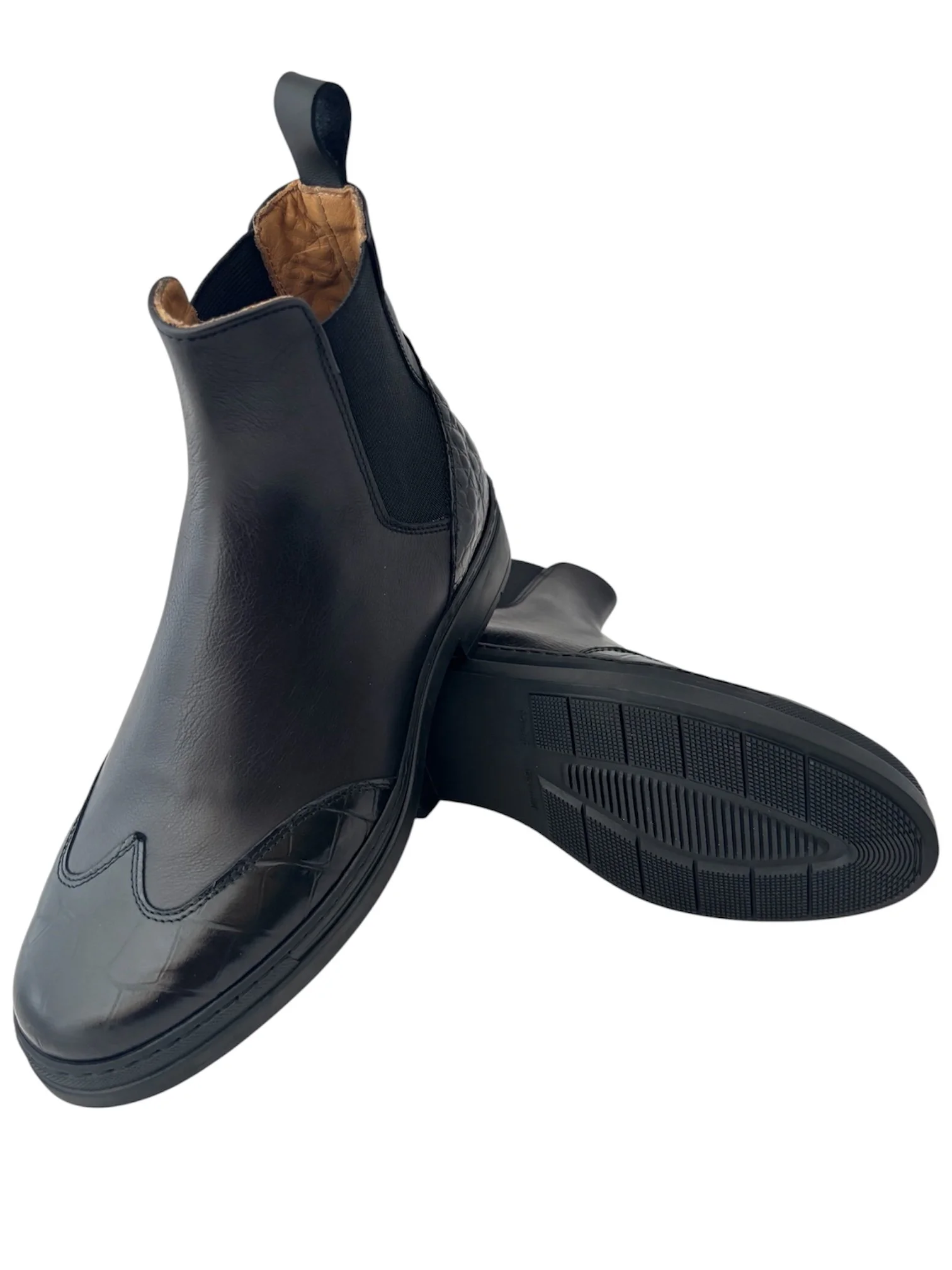 Stivaletto donna nero con rifiniture in vitello stampa cocco