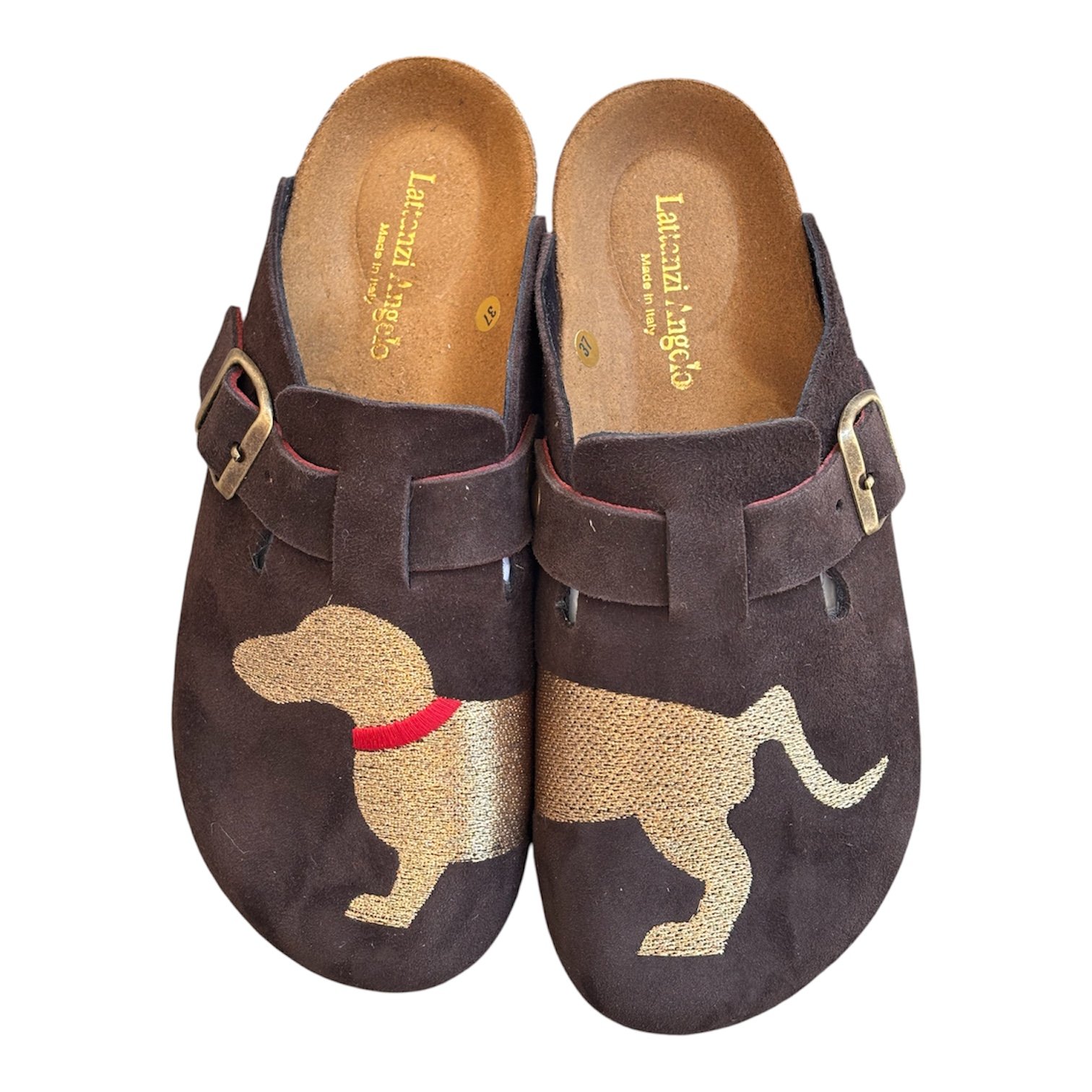 SABOT CAMOSCO MARRONE "RICAMO BASSOTTO"