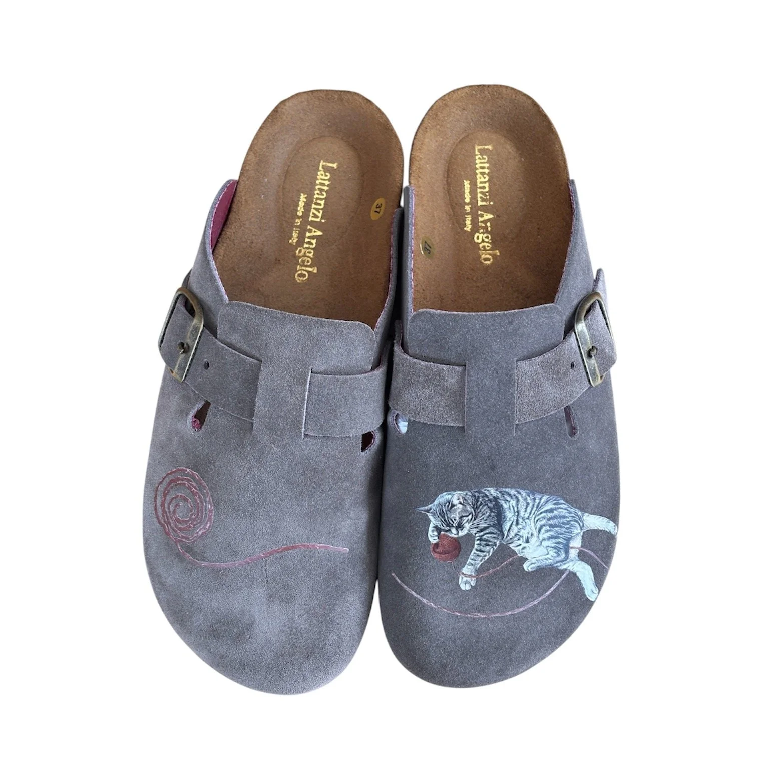 SABOT SCAMOSCIATO GRIGIO CON STAMPA "GATTO CON GOMITOLO"