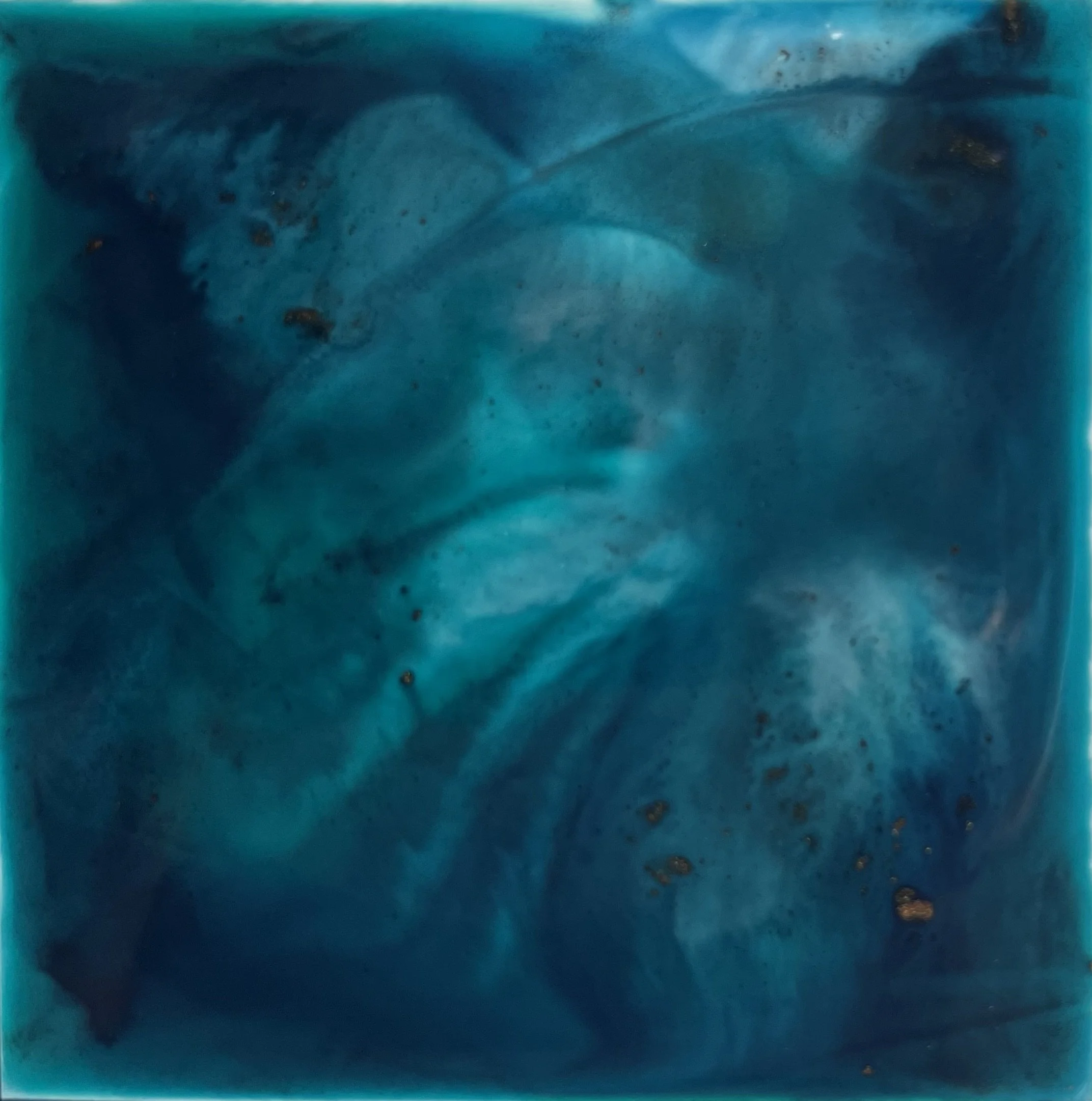 Melissa Träumerin M. Träumerin Seattle based artist acrylic inks and water play Blues and Teals with specks of shimmery metal