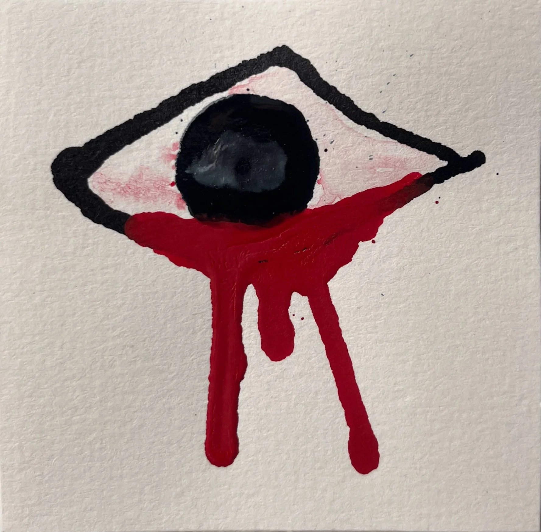 Red tears, anger flowing as tears, angry eye, art therapy challenge to paint with red, abstract acrylic ink painting Seattle artist Melissa Traumerin Träumerin