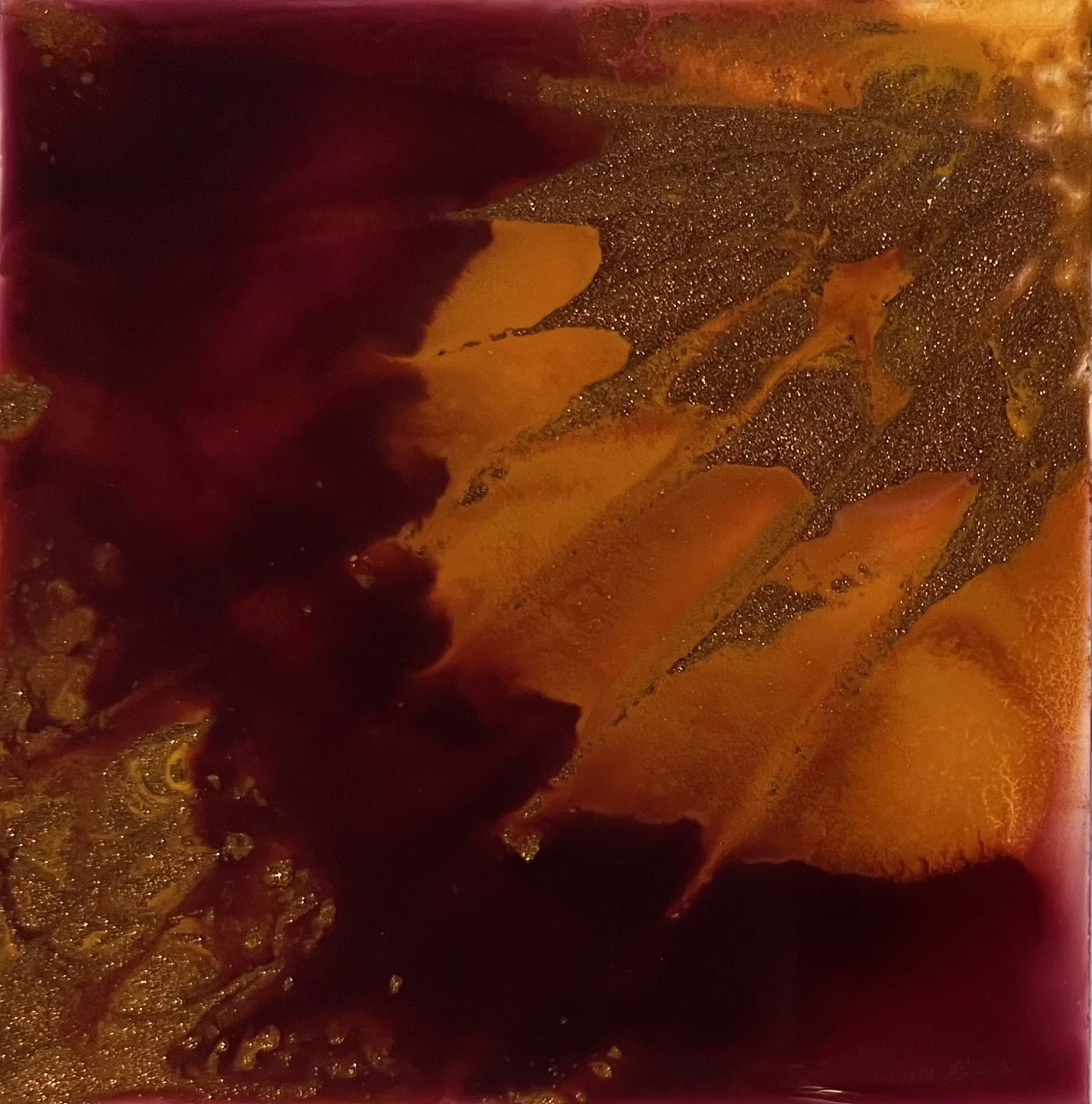 Melissa Träumerin M. Träumerin Seattle based artist acrylic inks and water play maroon yellow-orange