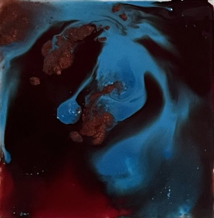 Melissa Träumerin M. Träumerin Seattle based artist acrylic inks and water play New colors Maroon and blue and Copper metallic