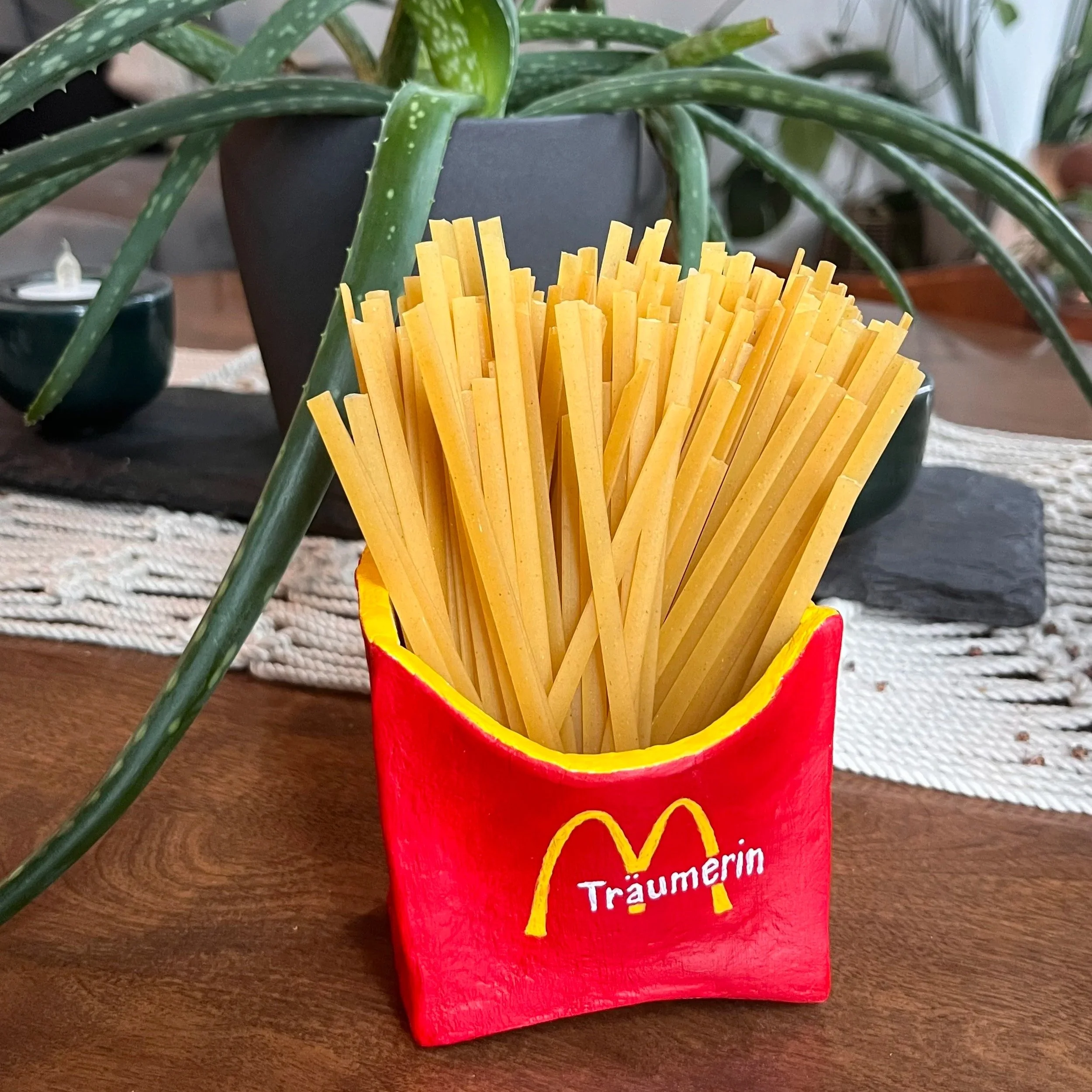 Air dry clay French fry box to hold pasta fries fettuccine Melissa Träumerin Traumerin Seattle artist creation