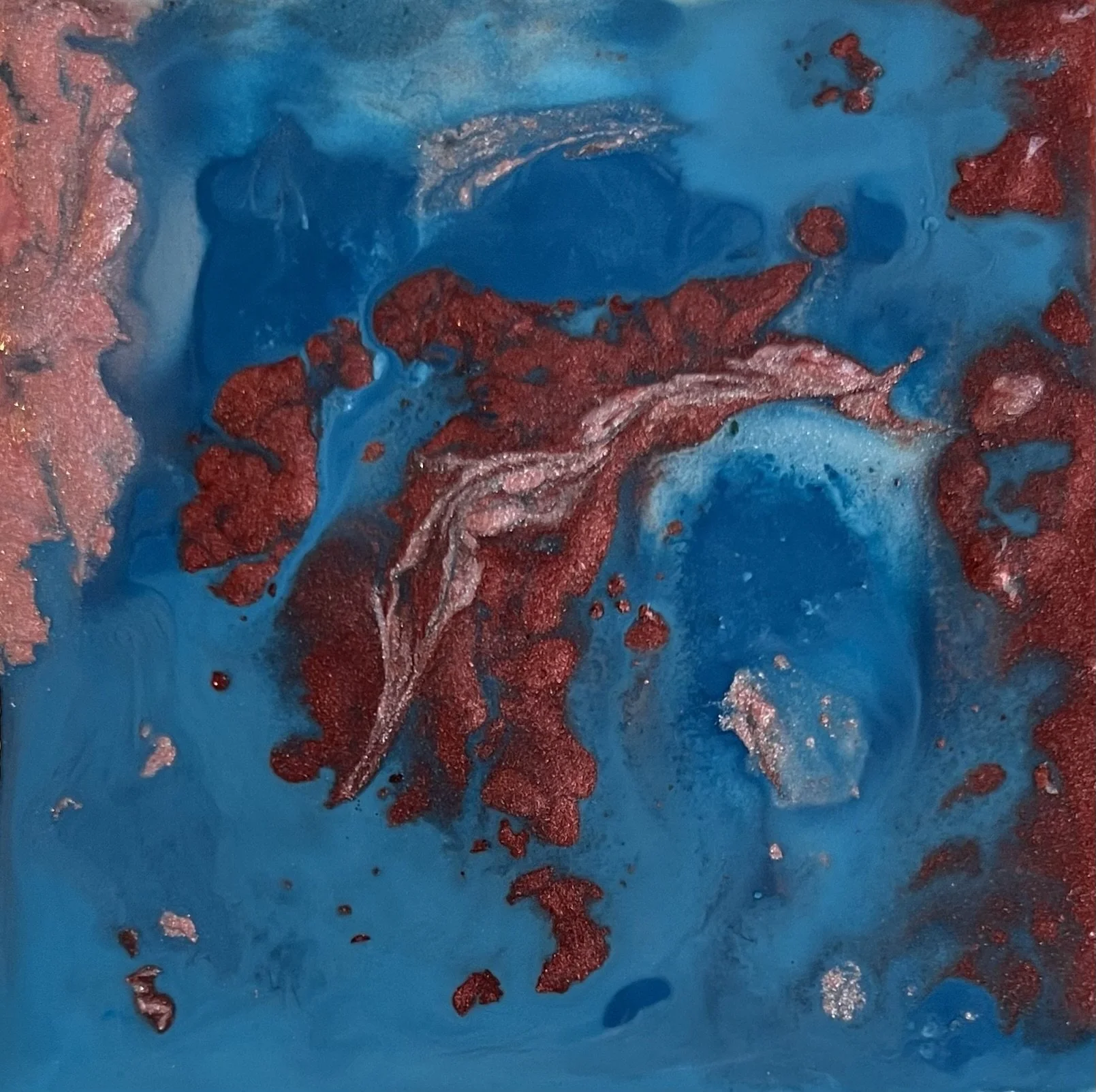 M. Träumerin Melissa Träumerin Träumerin Seattle based artist acrylic ink and water play painter dreamer creative writer copper abstract art creation pink and blue