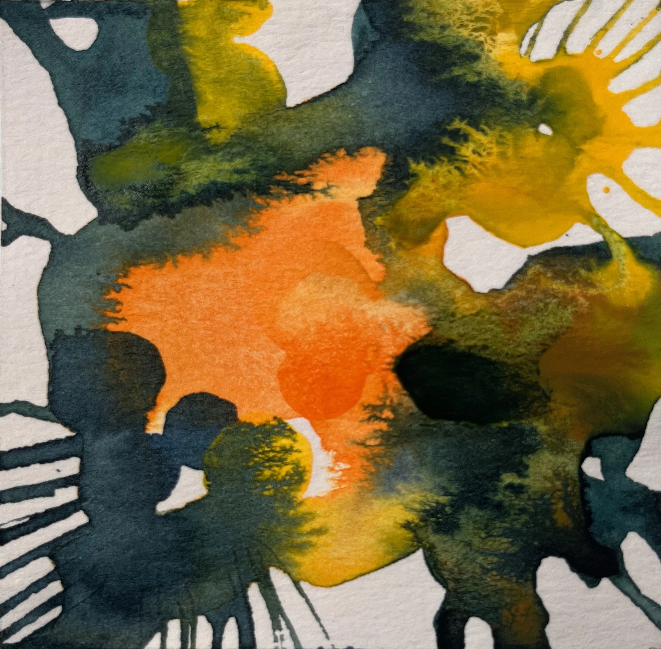 Blue green orange yellow abstract acrylic ink painting Seattle artist Melissa Traumerin Träumerin
