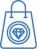 Shopping bag with a diamond symbol inside a circle.