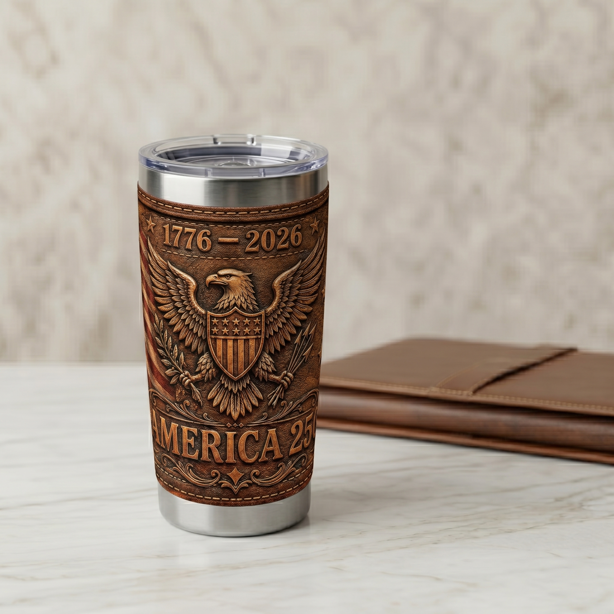 America 250 Faux Leather 20oz Stainless Steel Tumbler