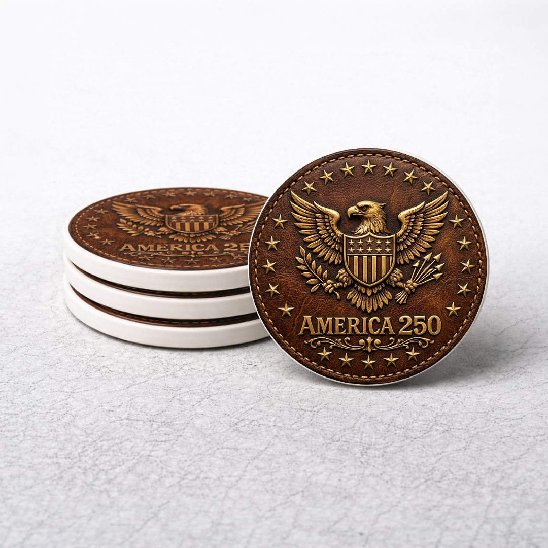 America 250 Faux Leather 4 Ceramic Coaster Set