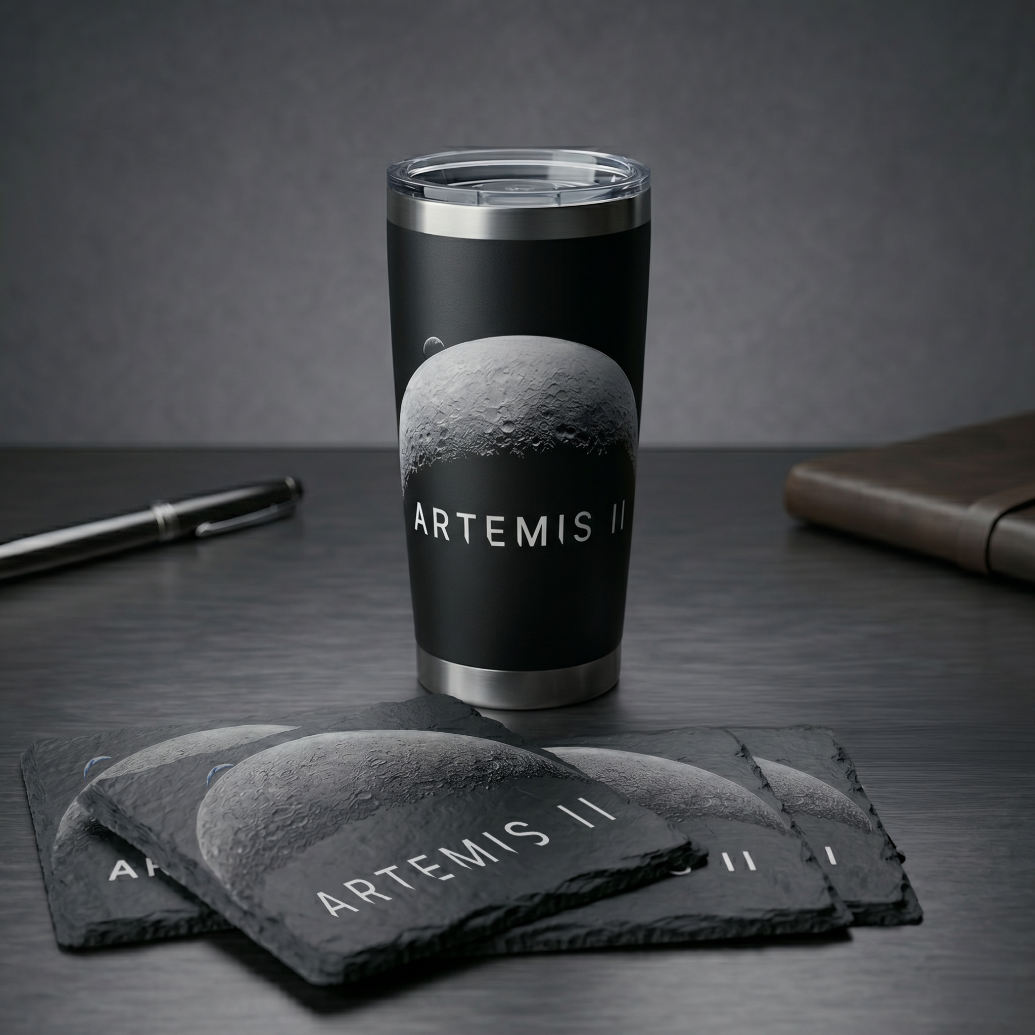 Artemis II Inspired Tumbler & 4 Slate Coaster Set