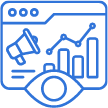 Line graph with data points, bar chart, and an eye icon, representing analytics or data visualization.