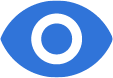 A blue eye icon on a white background.