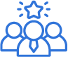 Icon of a group of five people, representing a team or community.