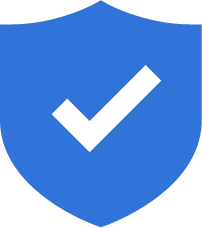 A blue shield with a black check mark in the center.