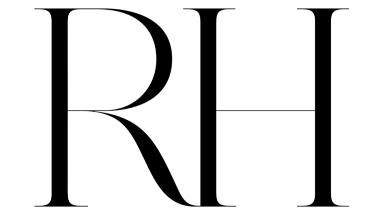 Stylized logo with the letters RH in white on a black background.