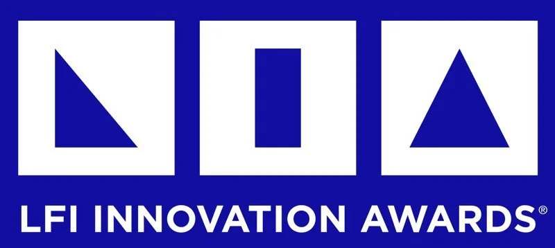 LFI Innovation Awards logo featuring three geometric shapes inside squares above the text 'LFI INNOVATION AWARDS' on a blue background.