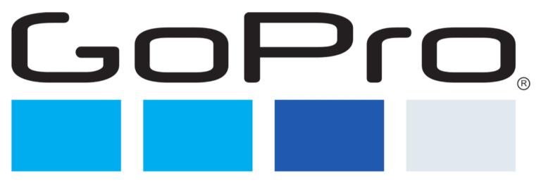 GoPro logo with black, blue, and white text and a rectangular design.