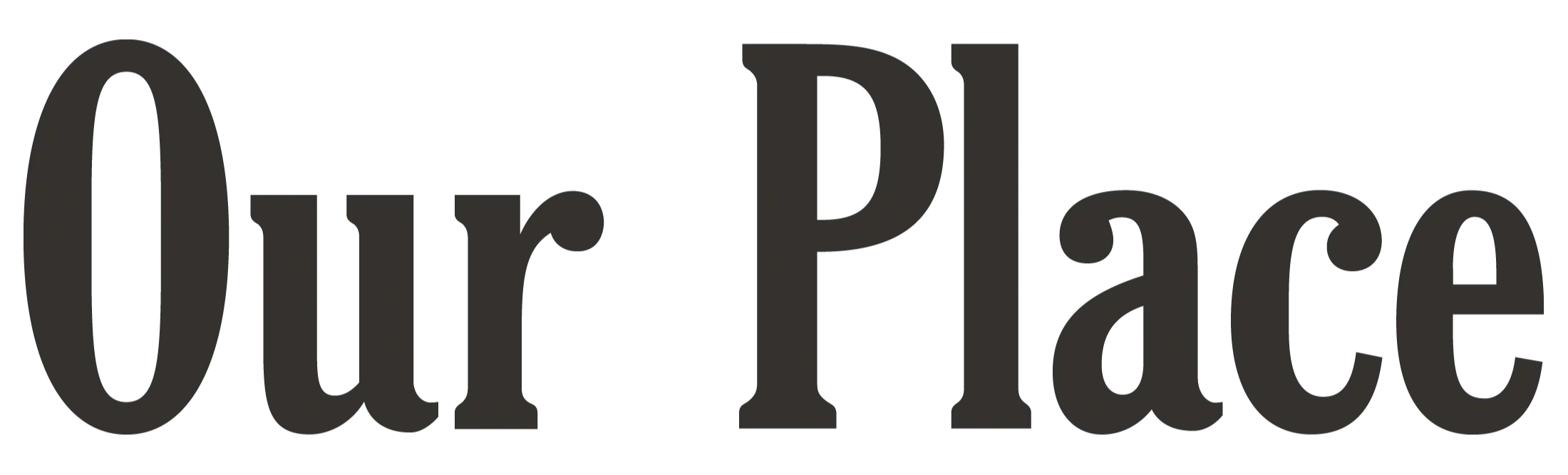 Gray text reading 'Our Place' on a black background.