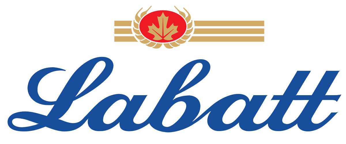 Logo of Labatt beer featuring a red maple leaf emblem with laurel leaves and the word 'Labatt' in blue cursive script.