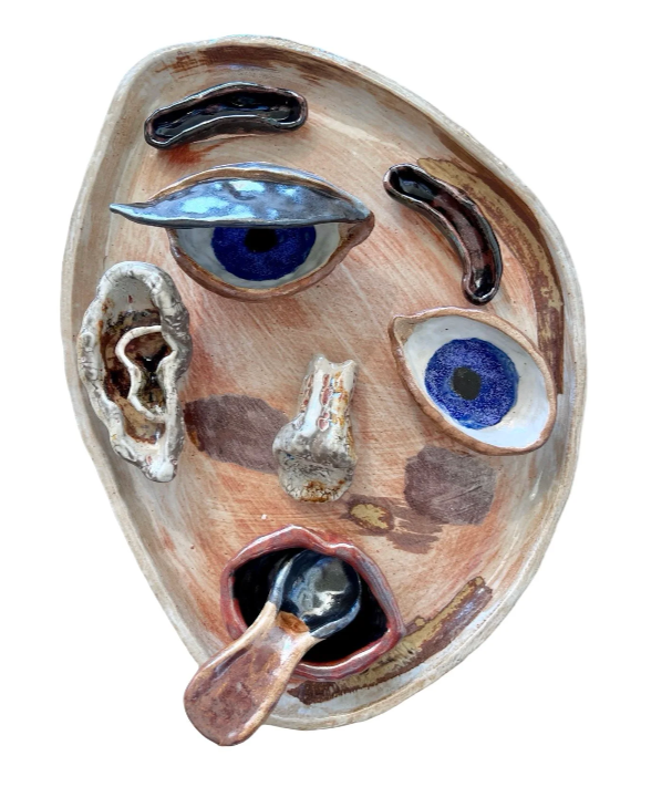 "Face It" Ceramic Charcuterie Platter, Reduction,
18" x 14",
2025