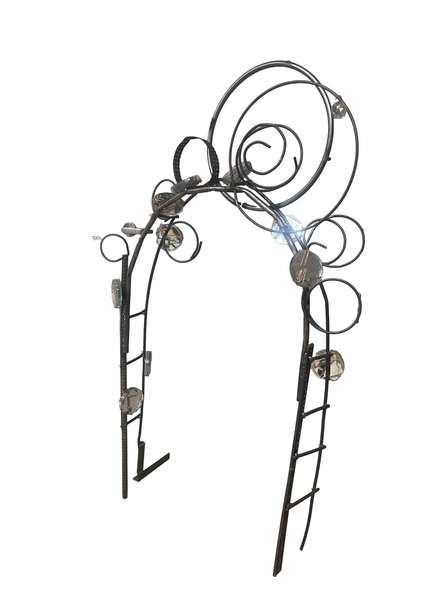 "Passive Portal",
33" x 24",
Welded assemblage, Copper wire, resin cast mirror,
2026