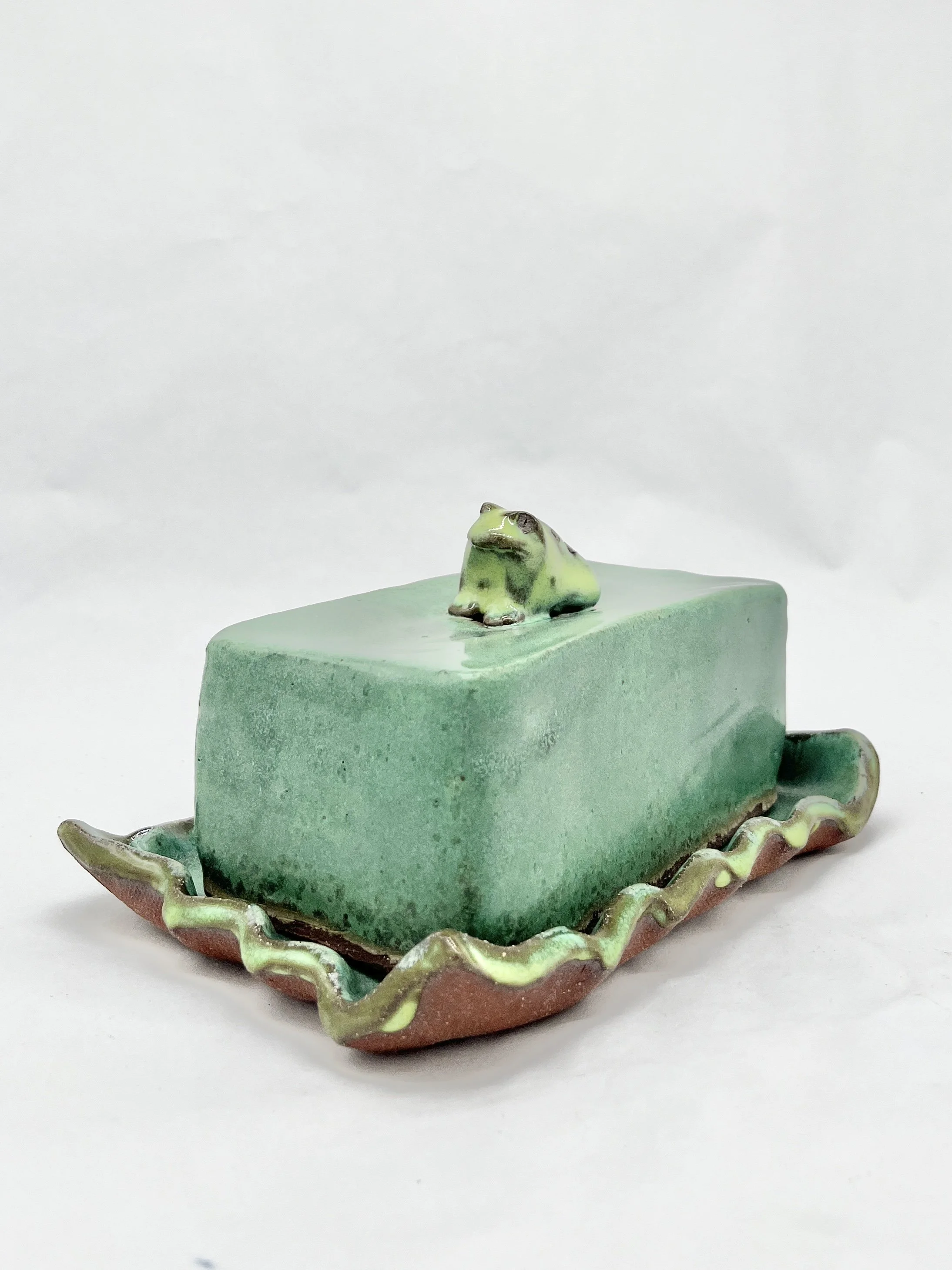 "Frogger" Butter Dish, Cone 6,
7" x 4",
2025
