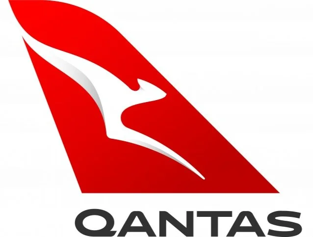 Qantas logo featuring a stylized kangaroo in red and white.